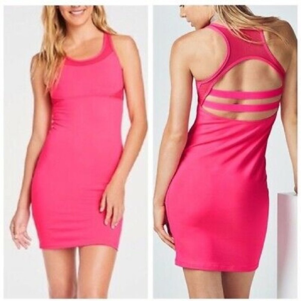 Women's Hot Pink Strappy Back Bodycon Dress